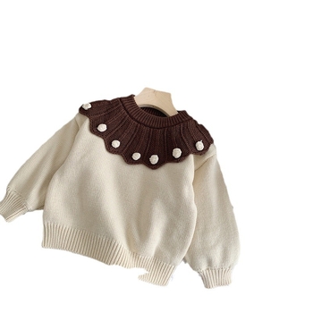 Dječji pleteni džemper u korejskom stilu, s flis podstavom i točkastim uzorkom