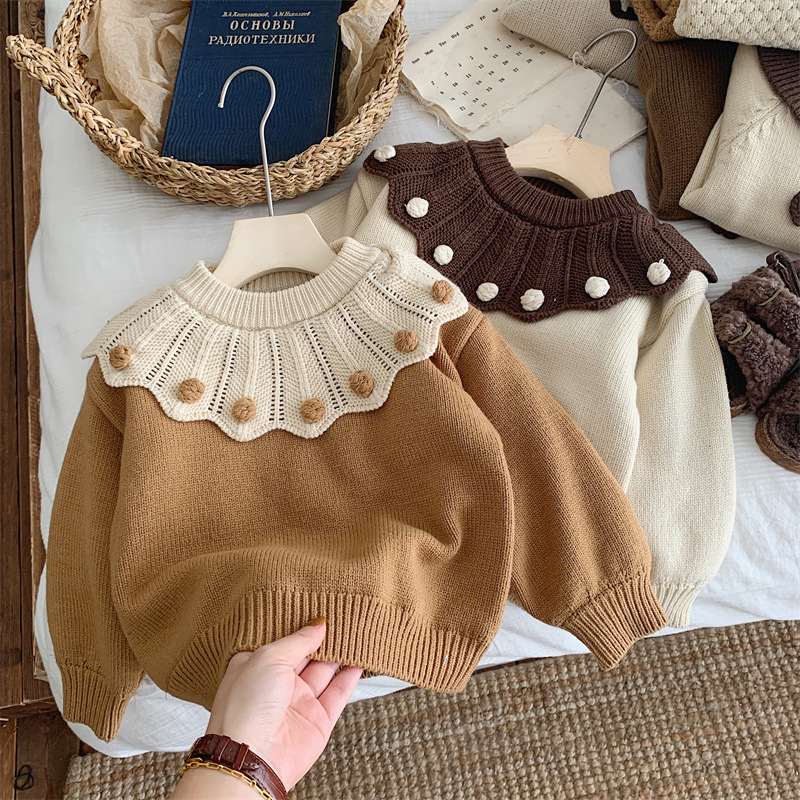 Dječji pleteni džemper u korejskom stilu, s flis podstavom i točkastim uzorkom