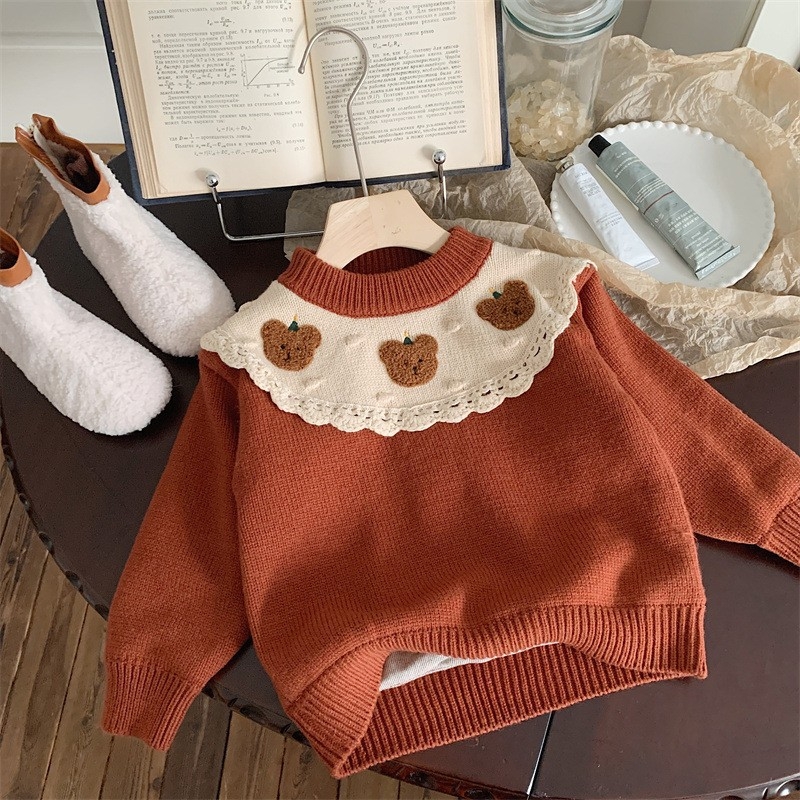 Dječji pleteni džemper u korejskom stilu, s flis podstavom i točkastim uzorkom