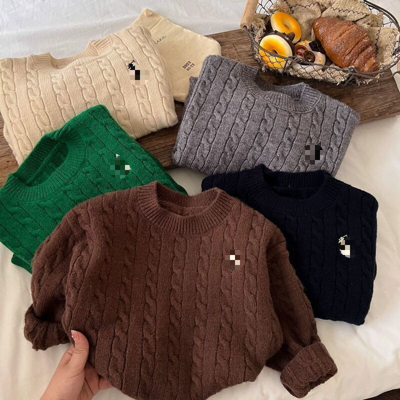 Dječji pamučni pulover u korejskom stilu, debeli pleteni materijal, dugih rukava