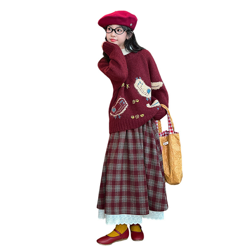 Meitenēm adīts džemperis ar garām piedurknēm, apaļš kakls, korejiešu stils, 75% poliesters, rudens 2025