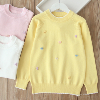 Bērnu adīts džemperis, vienkrāsains, ar apaļu kaklu, garām piedurknēm, truša kažokādas audums, pavasaris 2025