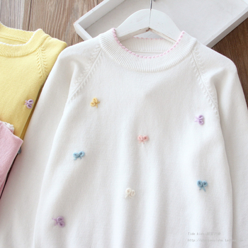 Bērnu adīts džemperis, vienkrāsains, ar apaļu kaklu, garām piedurknēm, truša kažokādas audums, pavasaris 2025