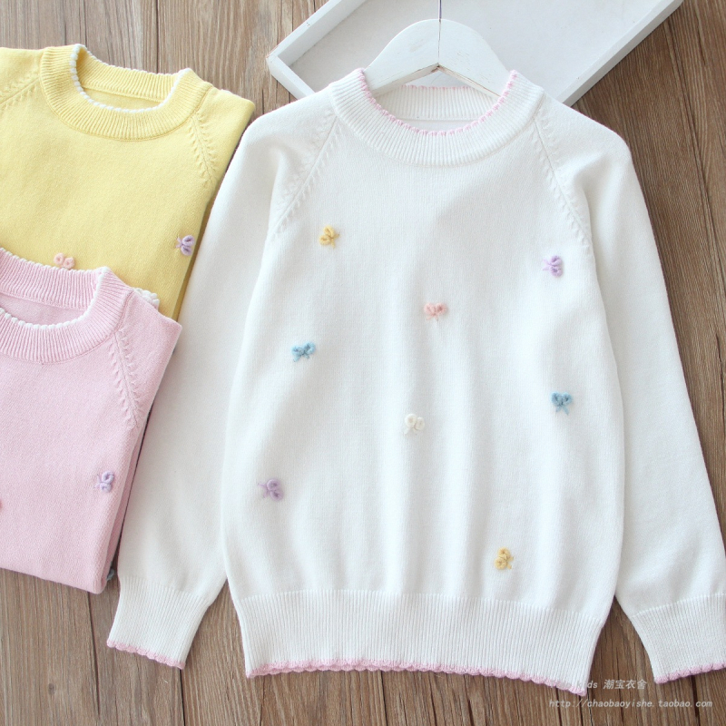 Bērnu adīts džemperis, vienkrāsains, ar apaļu kaklu, garām piedurknēm, truša kažokādas audums, pavasaris 2025