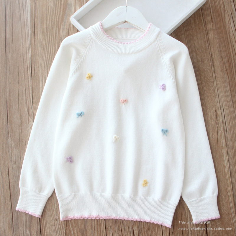 Bērnu adīts džemperis, vienkrāsains, ar apaļu kaklu, garām piedurknēm, truša kažokādas audums, pavasaris 2025