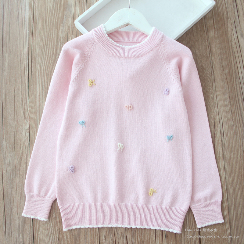 Bērnu adīts džemperis, vienkrāsains, ar apaļu kaklu, garām piedurknēm, truša kažokādas audums, pavasaris 2025