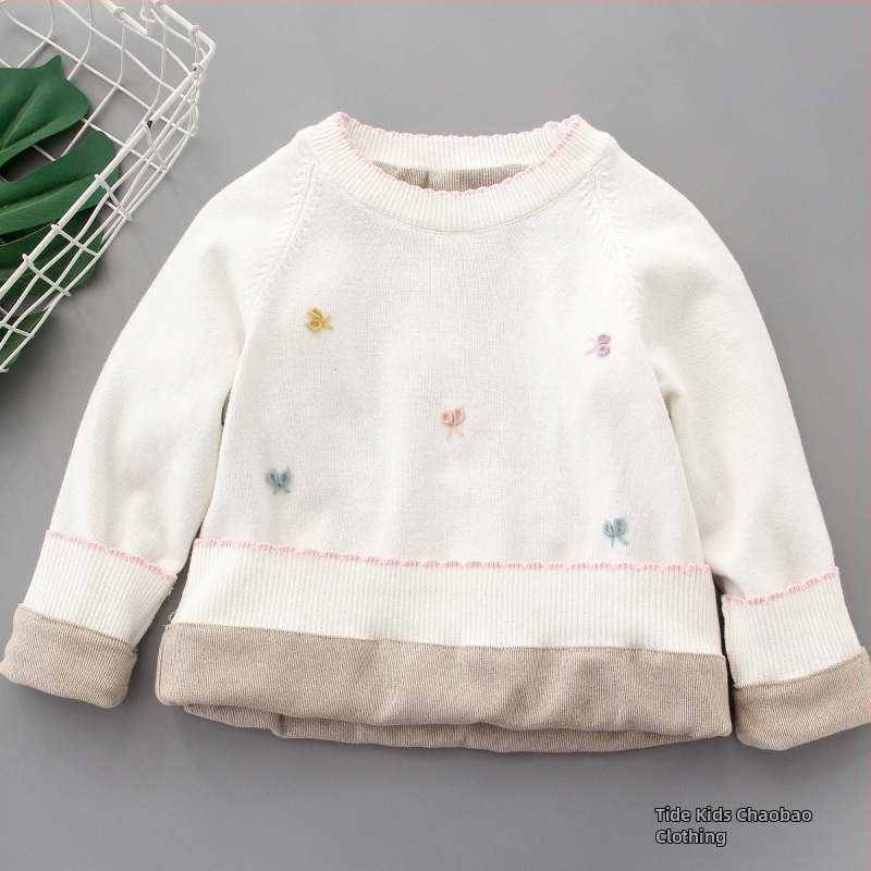 Bērnu adīts džemperis, vienkrāsains, ar apaļu kaklu, garām piedurknēm, truša kažokādas audums, pavasaris 2025