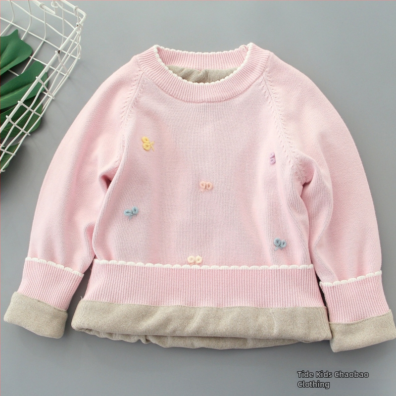 Bērnu adīts džemperis, vienkrāsains, ar apaļu kaklu, garām piedurknēm, truša kažokādas audums, pavasaris 2025