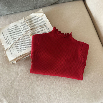 Bērnu džemperis korejiešu stilā meitenēm, adīts materiāls ar 50% akrila, garas piedurknes, vienkrāsains raksts, piemērots ziemai un rudenim