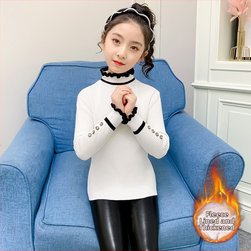 Meitenēm paredzēts korejiešu stilā velūra adīts džemperis ar trušu kažokādas core-spun šķiedrām, biezs