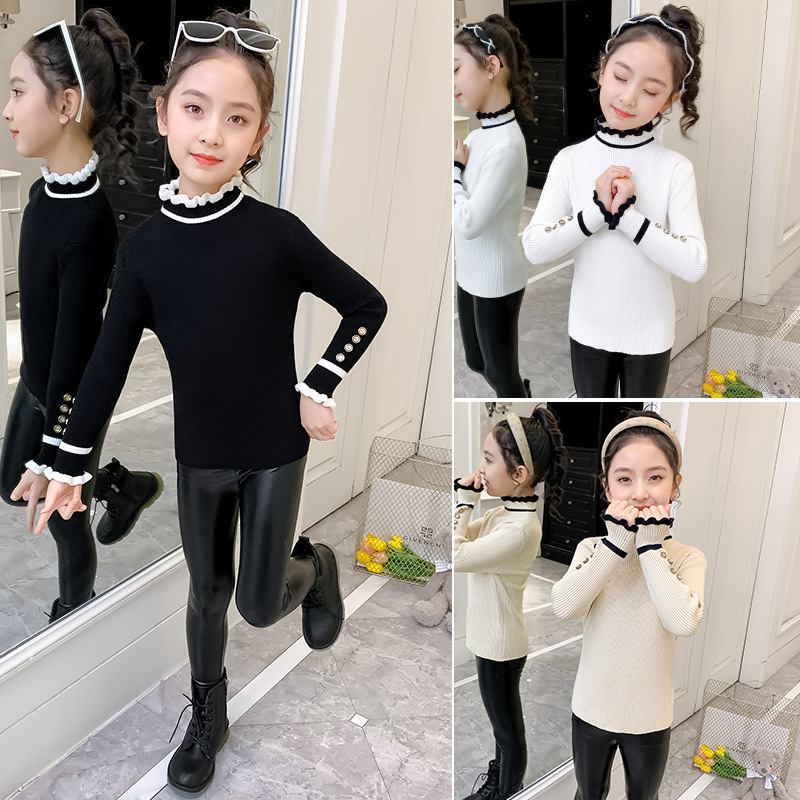 Meitenēm paredzēts korejiešu stilā velūra adīts džemperis ar trušu kažokādas core-spun šķiedrām, biezs