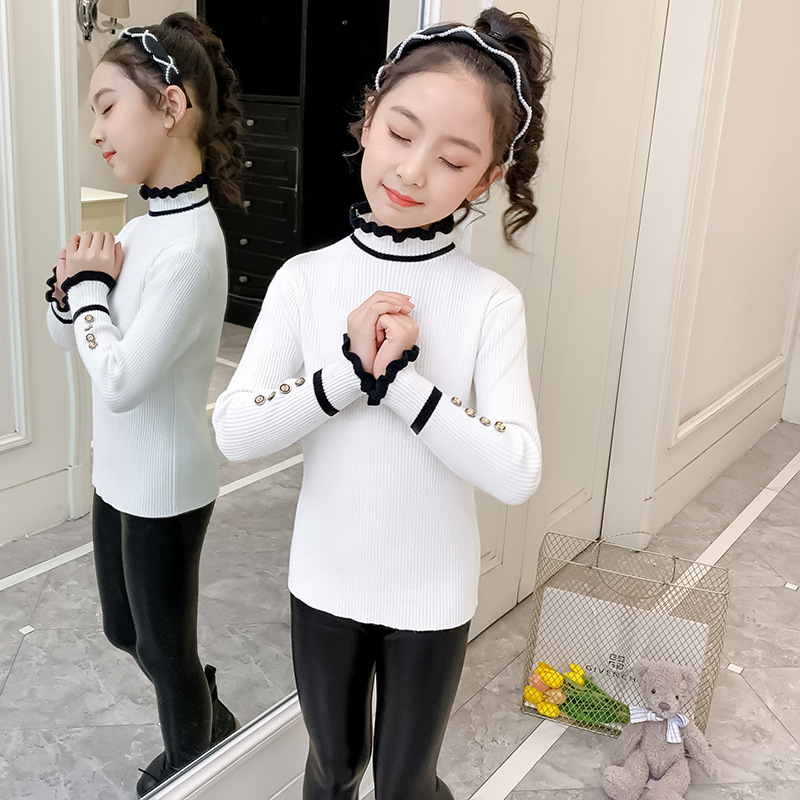 Meitenēm paredzēts korejiešu stilā velūra adīts džemperis ar trušu kažokādas core-spun šķiedrām, biezs