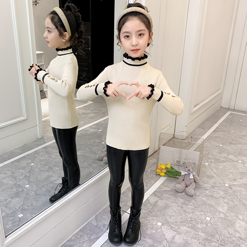 Meitenēm paredzēts korejiešu stilā velūra adīts džemperis ar trušu kažokādas core-spun šķiedrām, biezs