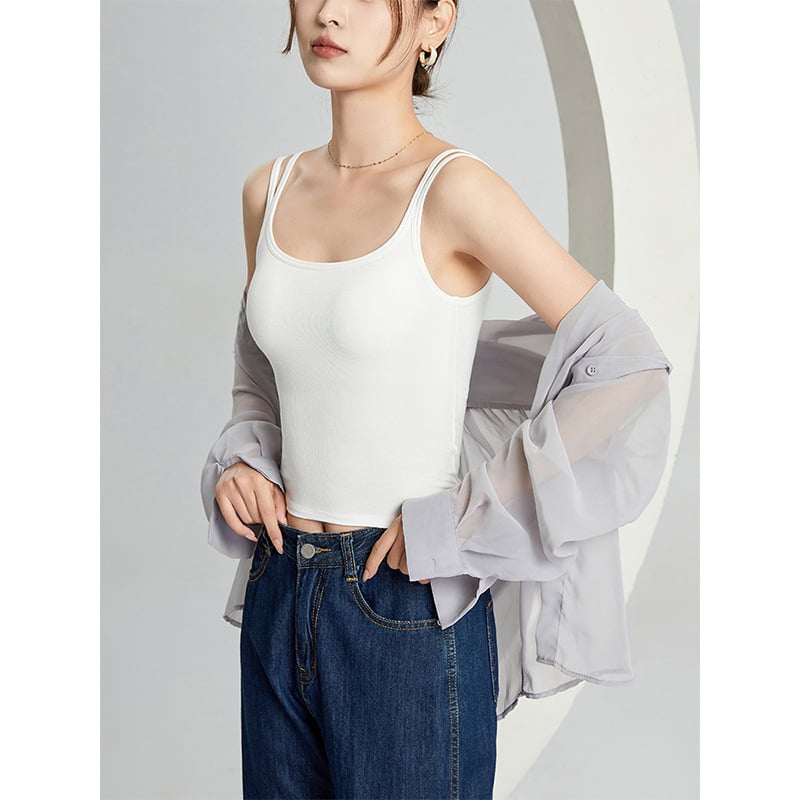 Ženski camisole s ugrađenom grudnjakom, uski kroj, kratka duljina, viskozno vlakno 90–95%, spandeks <30%, dvostruke naramenice fiksne
