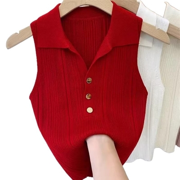 Damski polo top od Ice Silk, bez rukava, tanak pleteni dizajn, za ljeto i jesen, uski kroj