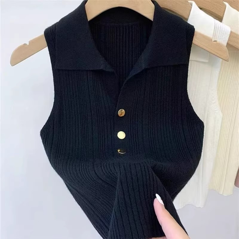 Damski polo top od Ice Silk, bez rukava, tanak pleteni dizajn, za ljeto i jesen, uski kroj
