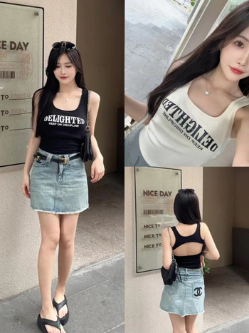 Камизол с отвори и принт, памучна подплата, 100% памук, кръгла яка, стил жилетка