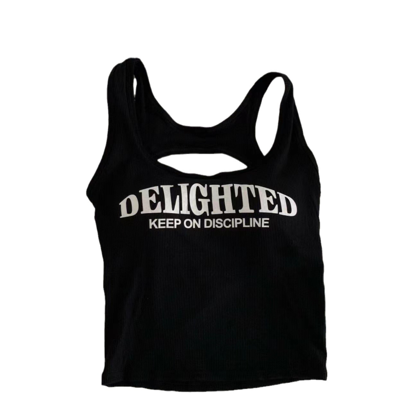 Камизол с отвори и принт, памучна подплата, 100% памук, кръгла яка, стил жилетка