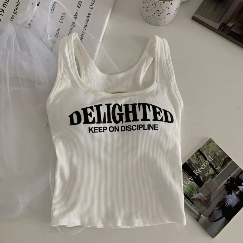 Камизол с отвори и принт, памучна подплата, 100% памук, кръгла яка, стил жилетка