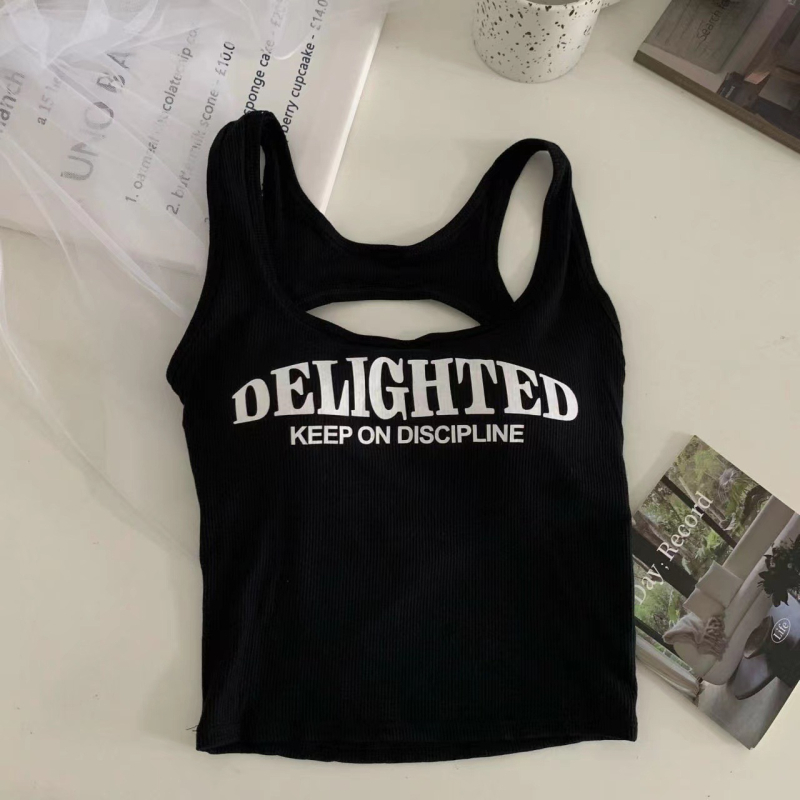 Камизол с отвори и принт, памучна подплата, 100% памук, кръгла яка, стил жилетка