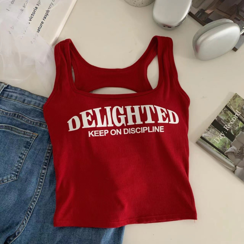 Камизол с отвори и принт, памучна подплата, 100% памук, кръгла яка, стил жилетка