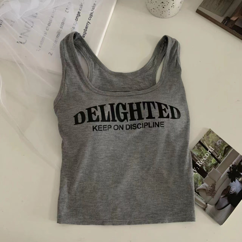 Камизол с отвори и принт, памучна подплата, 100% памук, кръгла яка, стил жилетка