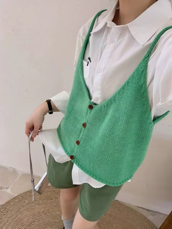 Gornji kamisol-vest za vanjsku upotrebu, pleteni materijal, akril 30-50% + poliester 30-50%, japansko-korejski ležerni stil, kratka duljina 40-50 cm