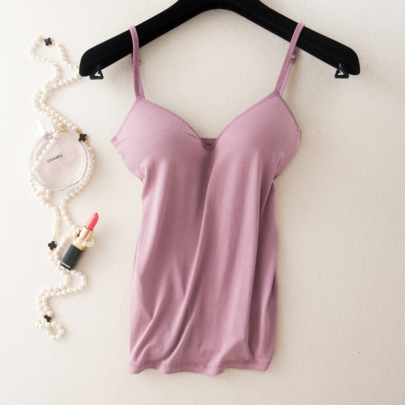 Camisolă feminină fără sârmă, cu pernuțe pentru sân, stil lejer, Slim, lungime normală, material modal