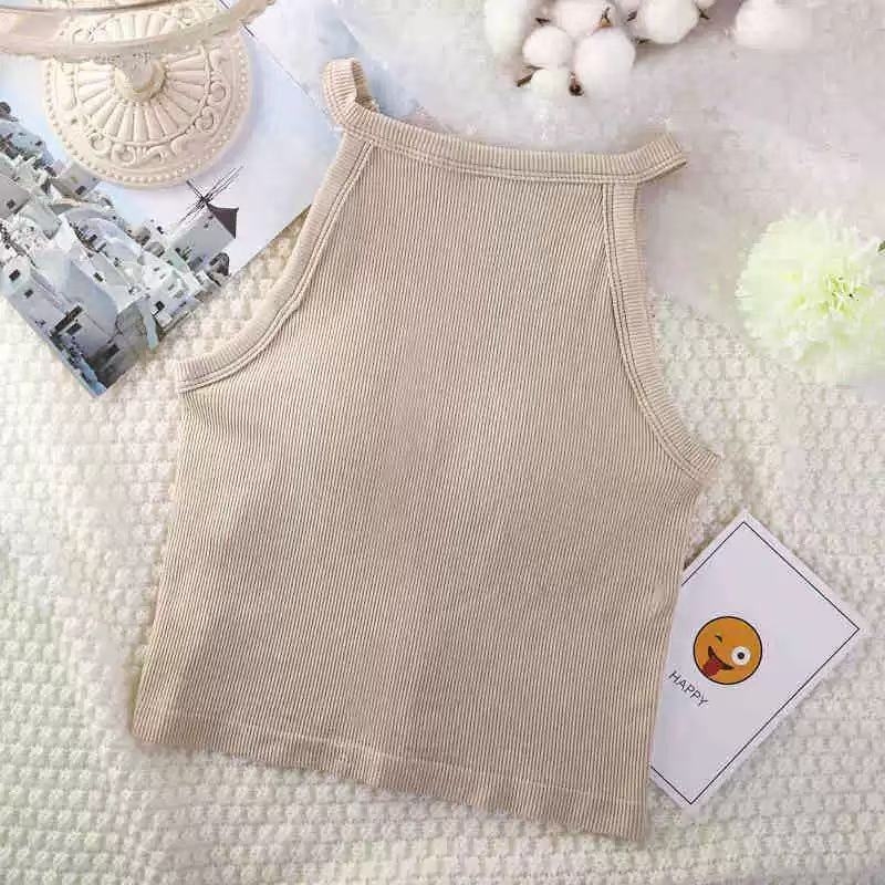 Halter top s punjenim šalicama, ugrađen dizajn leđa za lijep izgled, slim kroj, najlon s elastanom, super kratka duljina