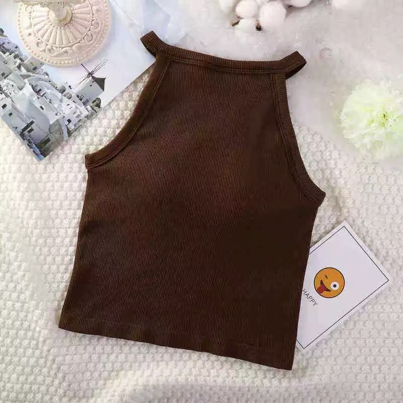 Halter top s punjenim šalicama, ugrađen dizajn leđa za lijep izgled, slim kroj, najlon s elastanom, super kratka duljina