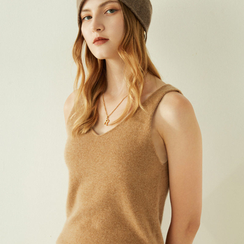 Γυναικείο φανελάκι από καθαρή κασμίρι, χωρίς τιράντες, V-λαιμό, πλεκτό τοπ για στρώση, πάνω από 95% κασμίρι, φθινοπωρινό 2022