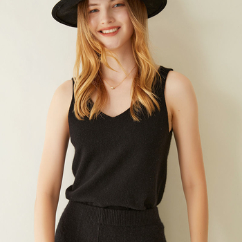 Γυναικείο φανελάκι από καθαρή κασμίρι, χωρίς τιράντες, V-λαιμό, πλεκτό τοπ για στρώση, πάνω από 95% κασμίρι, φθινοπωρινό 2022