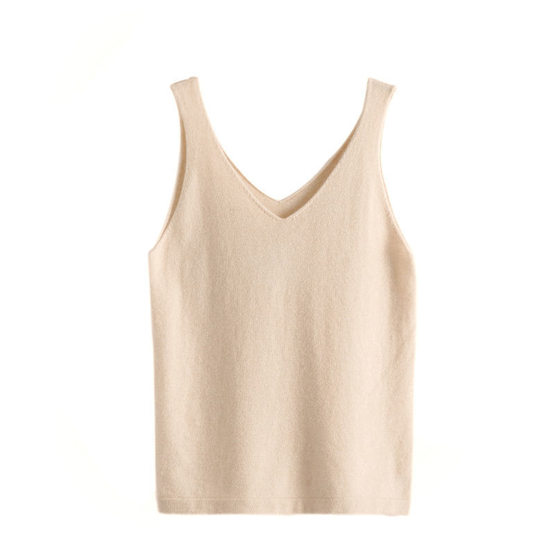 Γυναικείο φανελάκι από καθαρή κασμίρι, χωρίς τιράντες, V-λαιμό, πλεκτό τοπ για στρώση, πάνω από 95% κασμίρι, φθινοπωρινό 2022