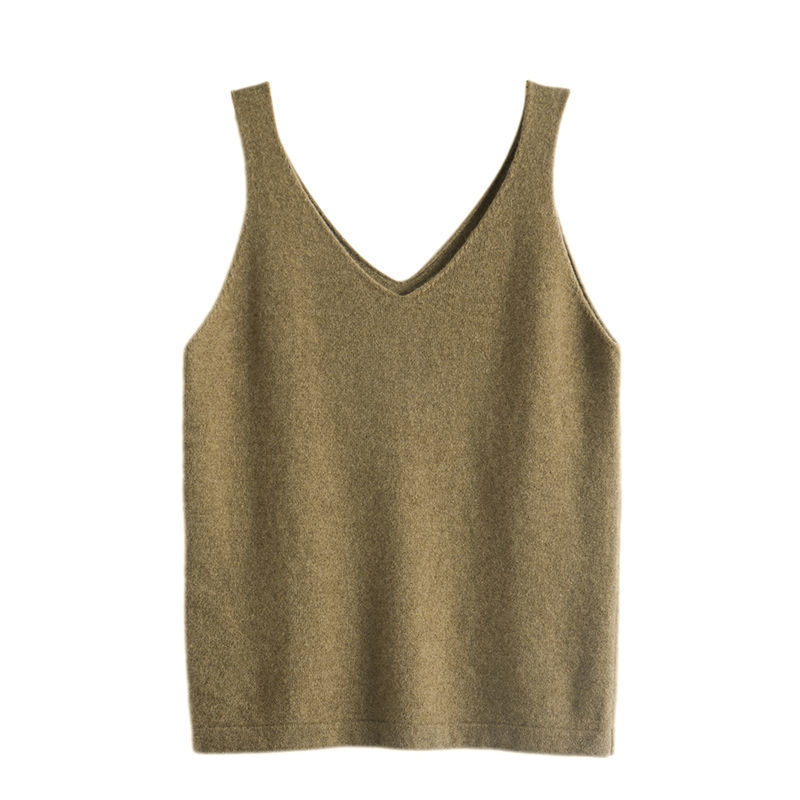 Γυναικείο φανελάκι από καθαρή κασμίρι, χωρίς τιράντες, V-λαιμό, πλεκτό τοπ για στρώση, πάνω από 95% κασμίρι, φθινοπωρινό 2022