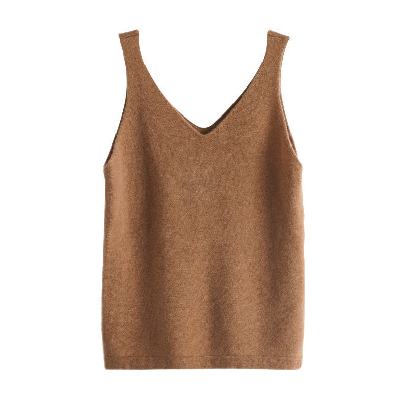 Γυναικείο φανελάκι από καθαρή κασμίρι, χωρίς τιράντες, V-λαιμό, πλεκτό τοπ για στρώση, πάνω από 95% κασμίρι, φθινοπωρινό 2022