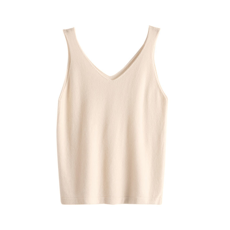 Γυναικείο φανελάκι από καθαρή κασμίρι, χωρίς τιράντες, V-λαιμό, πλεκτό τοπ για στρώση, πάνω από 95% κασμίρι, φθινοπωρινό 2022