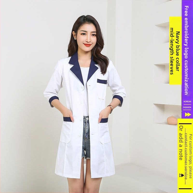 Kosmetoloģijas salonam universāla īsa darba jaka ar kažokādas apkakli, 3/4 garuma piedurknes, chenille audums ar spandex 30–50%, radiācijas aizsardzība