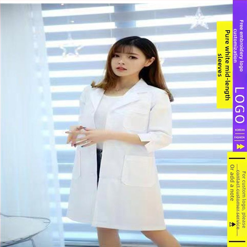 Kosmetoloģijas salonam universāla īsa darba jaka ar kažokādas apkakli, 3/4 garuma piedurknes, chenille audums ar spandex 30–50%, radiācijas aizsardzība