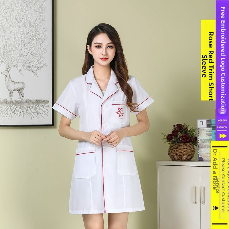 Kosmetoloģijas salonam universāla īsa darba jaka ar kažokādas apkakli, 3/4 garuma piedurknes, chenille audums ar spandex 30–50%, radiācijas aizsardzība