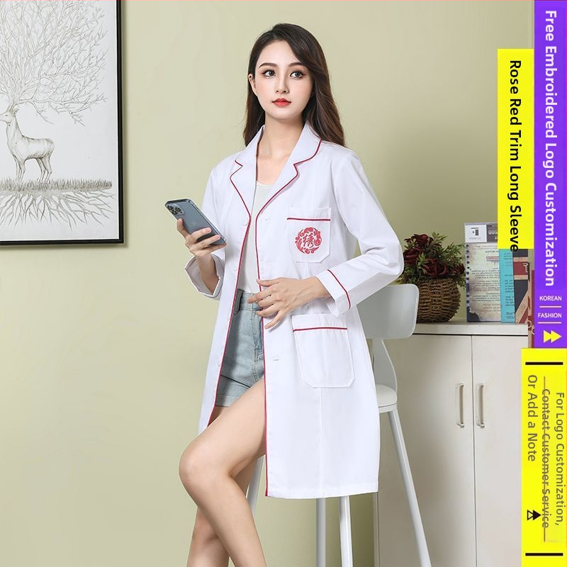 Kosmetoloģijas salonam universāla īsa darba jaka ar kažokādas apkakli, 3/4 garuma piedurknes, chenille audums ar spandex 30–50%, radiācijas aizsardzība