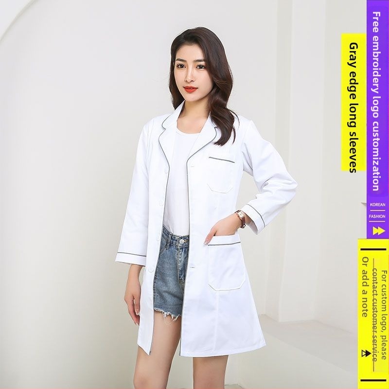 Kosmetoloģijas salonam universāla īsa darba jaka ar kažokādas apkakli, 3/4 garuma piedurknes, chenille audums ar spandex 30–50%, radiācijas aizsardzība