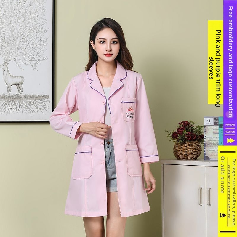 Kosmetoloģijas salonam universāla īsa darba jaka ar kažokādas apkakli, 3/4 garuma piedurknes, chenille audums ar spandex 30–50%, radiācijas aizsardzība