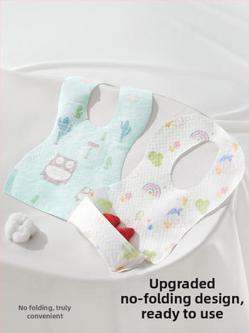 Betides jednokratni vodootporni bib za bebe i malu djecu, crtani uzorak; netkano vlakno, upijajući papir i PE folija konstrukcija.
