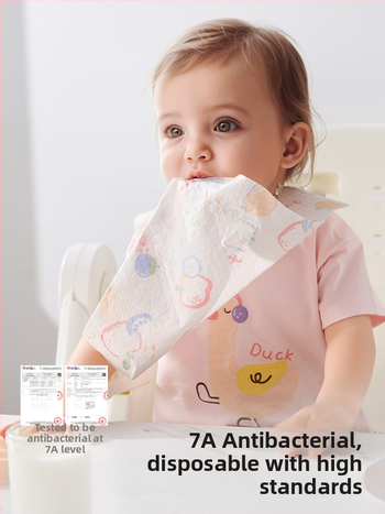 Betides jednokratni vodootporni bib za bebe i malu djecu, crtani uzorak; netkano vlakno, upijajući papir i PE folija konstrukcija.
