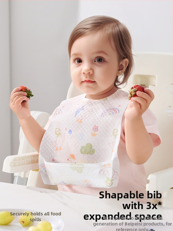Betides jednokratni vodootporni bib za bebe i malu djecu, crtani uzorak; netkano vlakno, upijajući papir i PE folija konstrukcija.