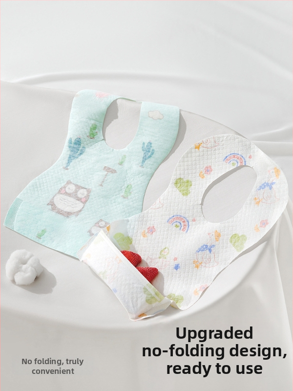 Betides jednokratni vodootporni bib za bebe i malu djecu, crtani uzorak; netkano vlakno, upijajući papir i PE folija konstrukcija.