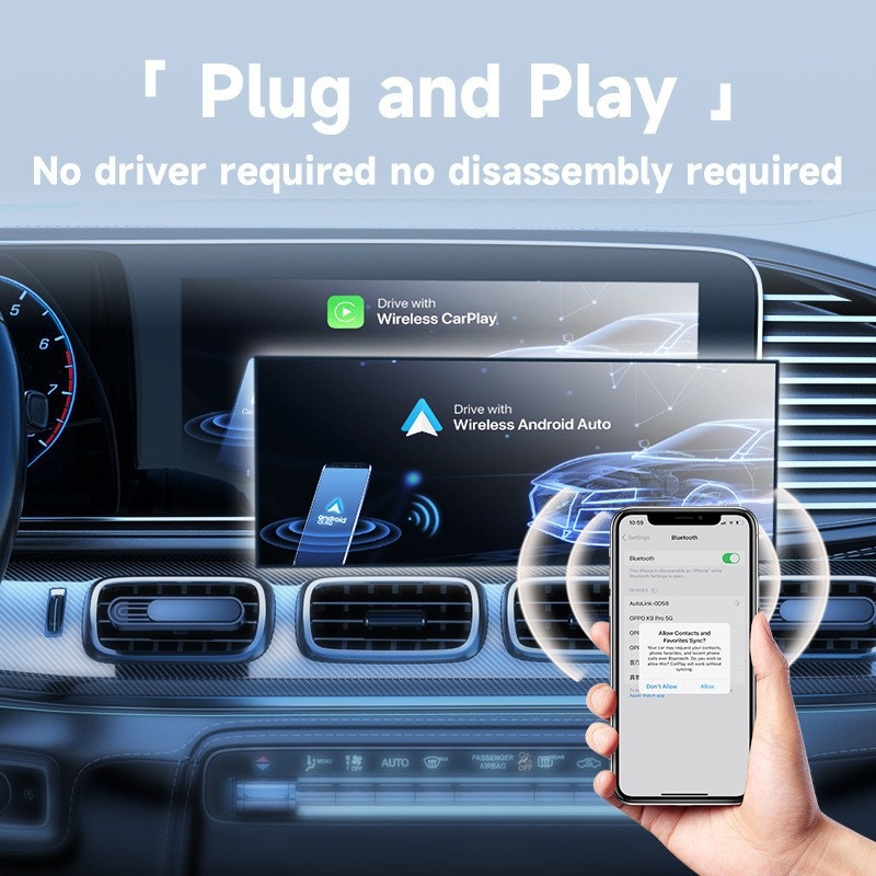 Juhtmevaba USB CarPlay auto kast AF1313 iPhone ja Android jaoks, kahetuumaline CPU, 2GB RAM, 16GB ROM, Linux