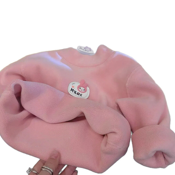 Bešuvju bērnu bāzes T-krekls ar fleece iekšējo odas Ollie velvet audums, universāls, 3–8 gadi, garās piedurknes, pusaugstā kakla, vienkrāsains, 100% poliesteris, Korejas stils