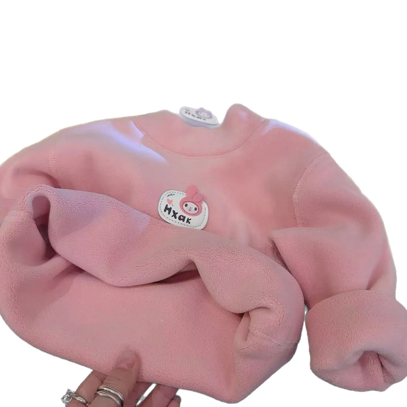 Bešuvju bērnu bāzes T-krekls ar fleece iekšējo odas Ollie velvet audums, universāls, 3–8 gadi, garās piedurknes, pusaugstā kakla, vienkrāsains, 100% poliesteris, Korejas stils