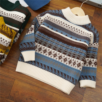 Bērnu adītais džemperis | zaķu kažokāds, pusaugsts apkakle, garas piedurknes, svītrainais raksts | piemērots zīdaiņiem ziemā